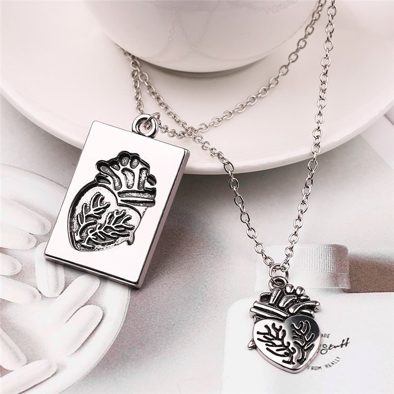 2pcs/set Vintage Jewelry Puzzle Mosaic Couple Statement Necklace Anatomical Heart Gold Necklace Valentine Day Gift Collares 2022