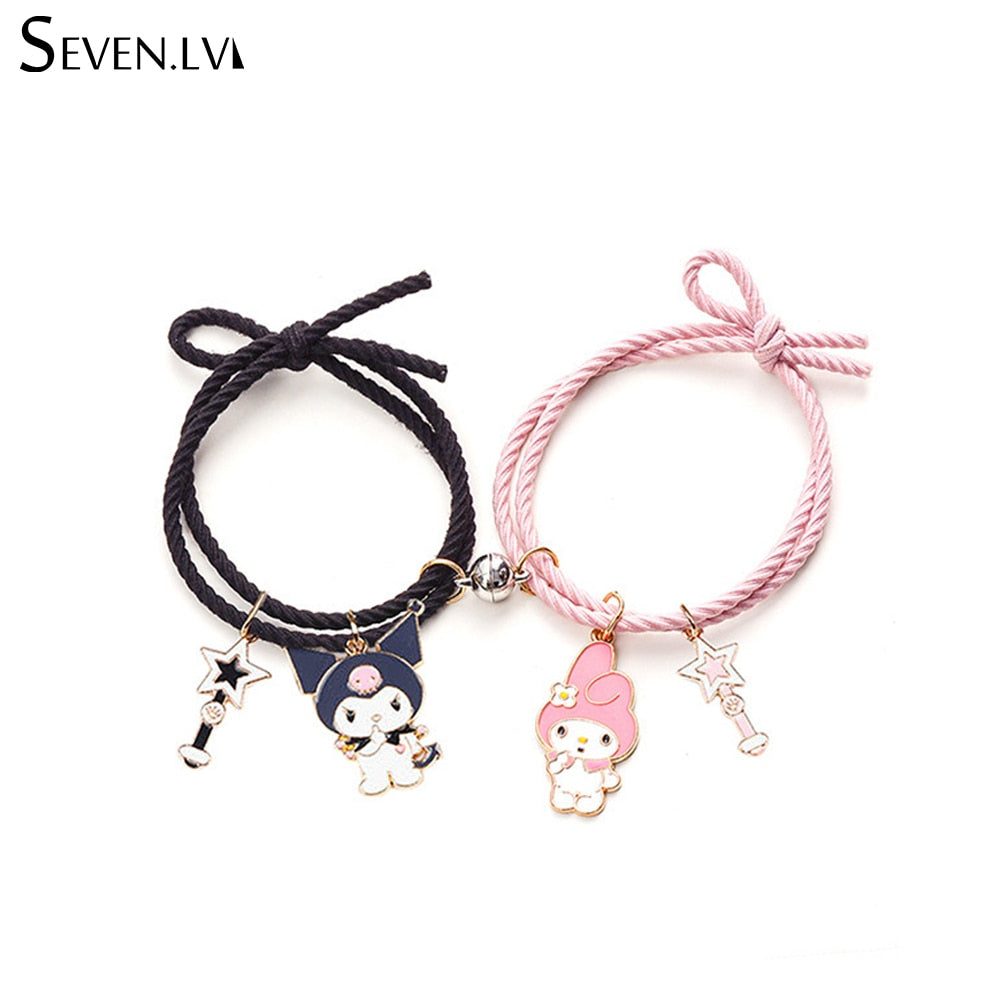 2pcs / set magnet attracts couple Bracelet cute cartoon Charm Jewelry adjustable elastic rope bracelets lover gift for women men
