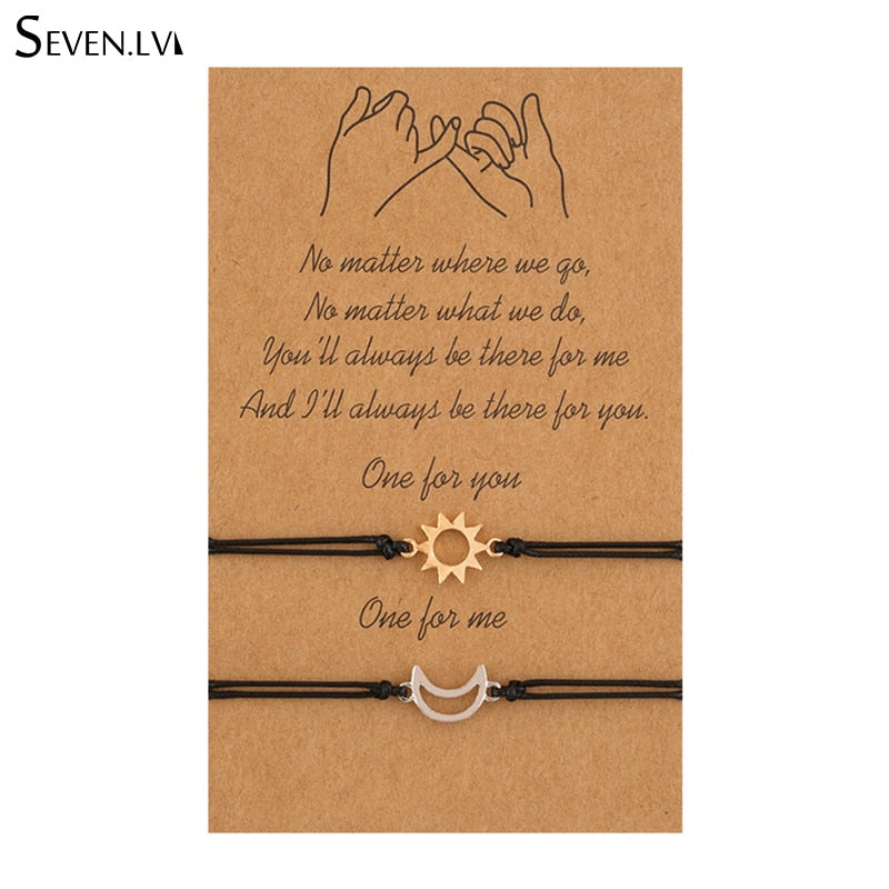 2pcs / set minimalist Sun Moon Charm couple Bracelet card love jewelry gift adjustable braided rope bracelets for women and men