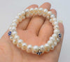 2rows pearl near round 8-9mm bracelet blue flower pendant 7.5inch   beads nature handcraft