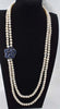 2rows pearl white near round 8-9mm &blue flower pendant necklace 28-32inch   beads nature