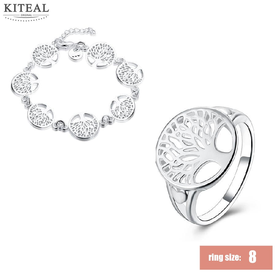 2sets 5% off online shopping india silver jewelry set tree of life finger ring 6 7 8 9&bracelets