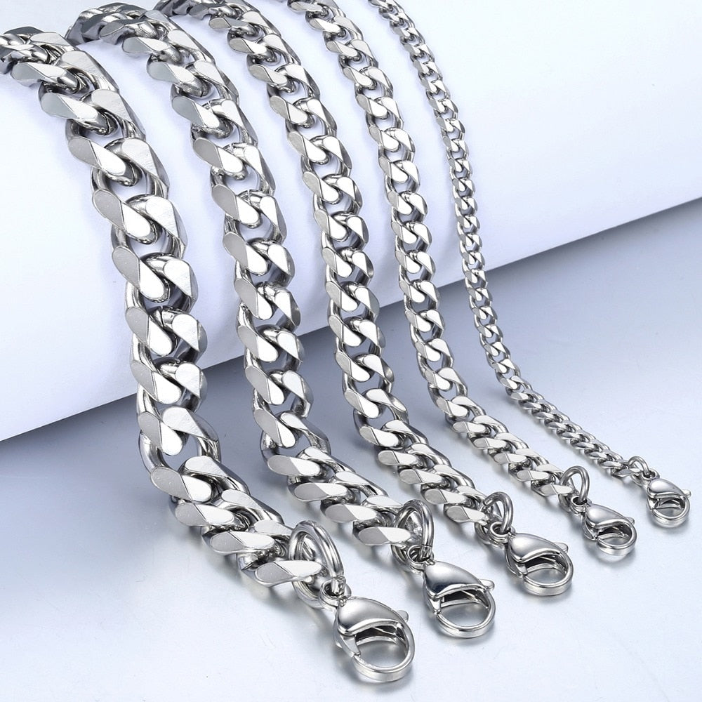 3-11mm Men's Bracelets Stainless Steel Curb Cuban Link Chain Silver Color Black Gold Bracelet Men Women Jewelry Gift 7-10" KBM03