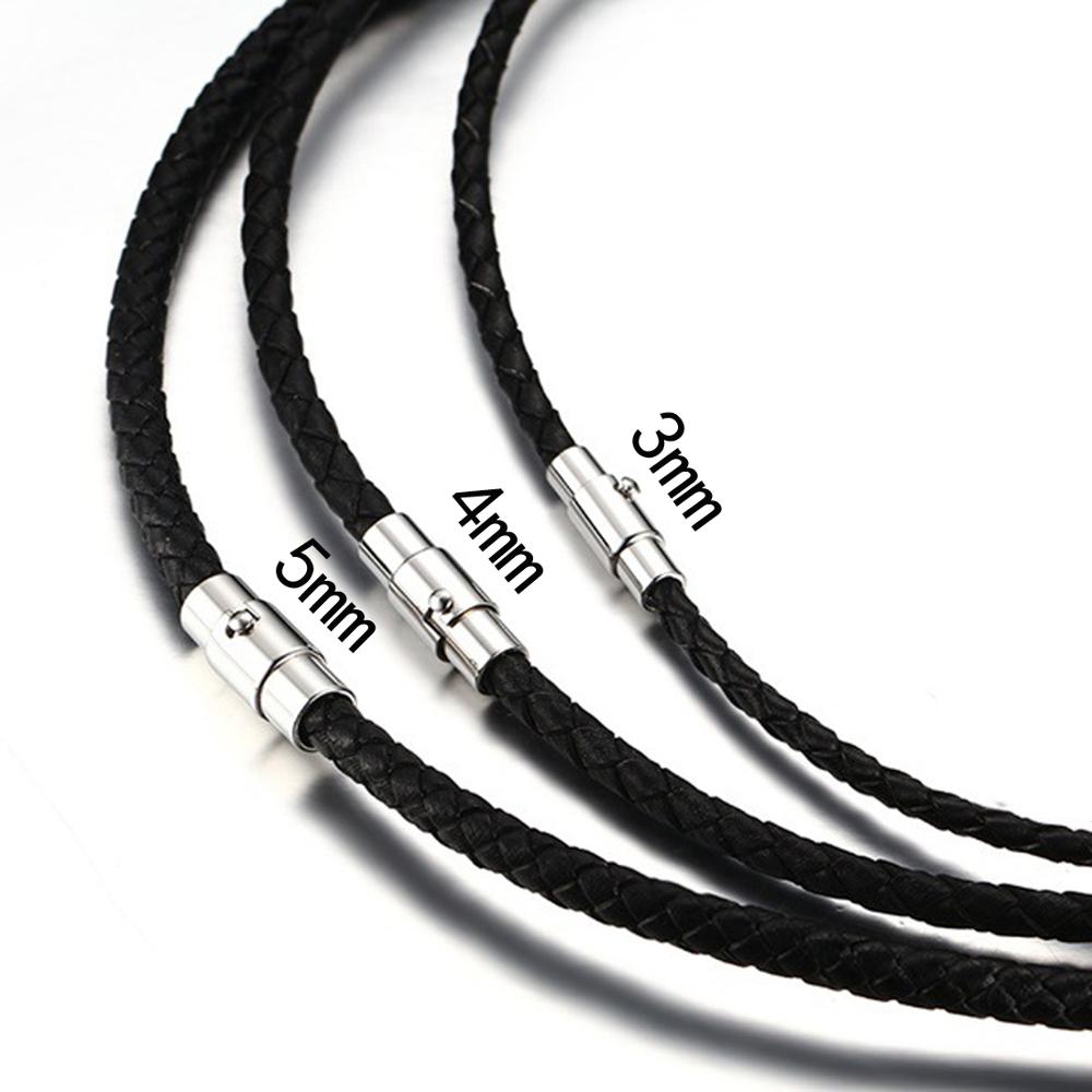 3/4/5mm Wide Men's Black Leather Necklace 316L Stainless Steel 45cm/50/55cm Length Necklace Jewelry Gift