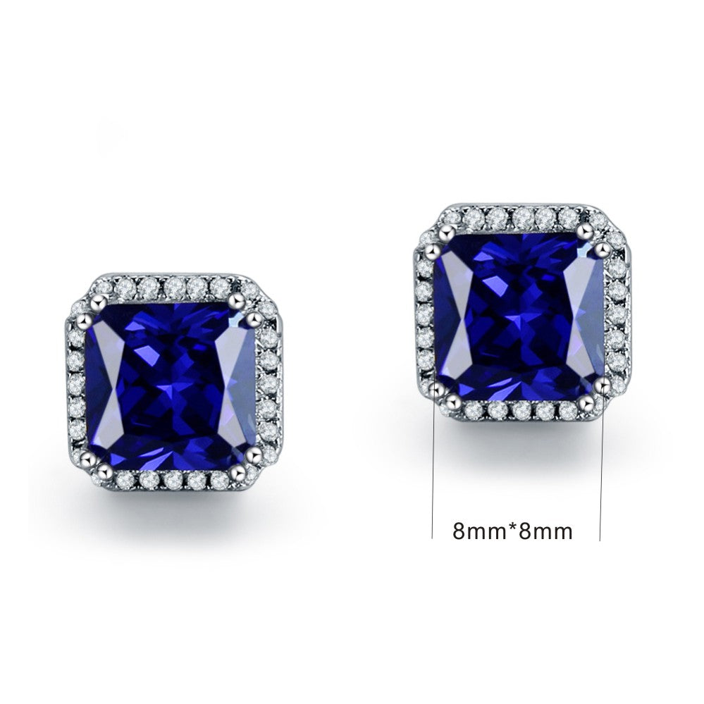 3.8ct Natural Stone Sapphire Stud Earrings For Women Pure 925 Sterling Silver Fashion Jewelry Classic Square Women Earrings