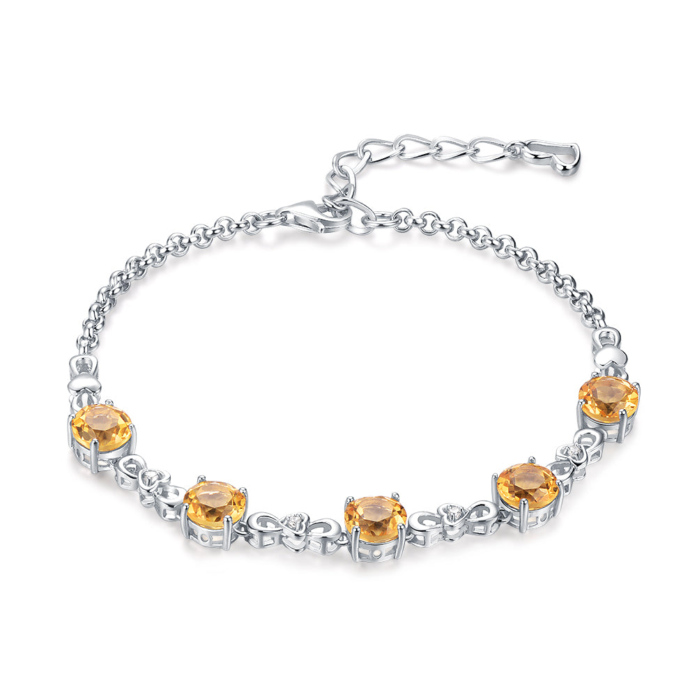 3.8ct Natural Yellow Citrine Sterling Silver Round-cut Bracelet