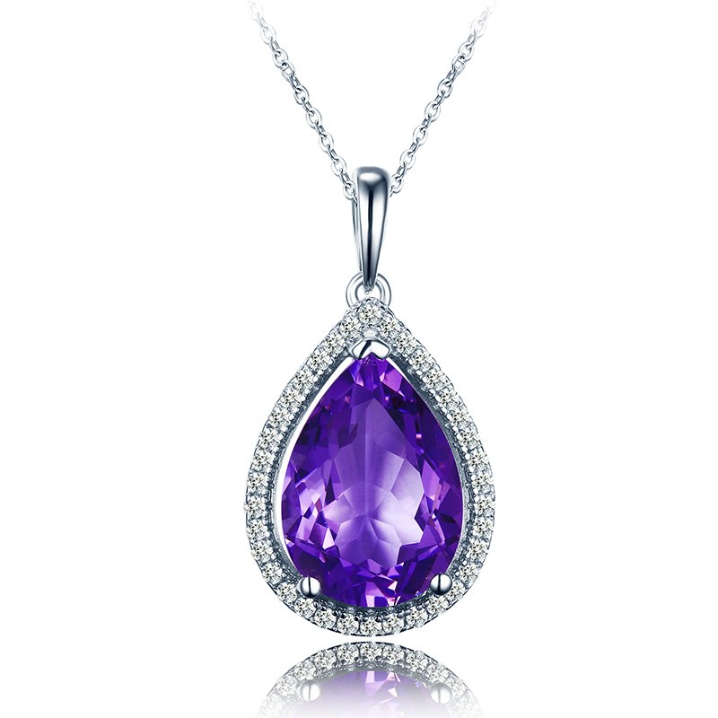 3.94ct Natural Amethyst Pendant Necklaces & Pendants Solid 925 Sterling Silver Jewelry Women Purple Water Drop Pendant Necklace