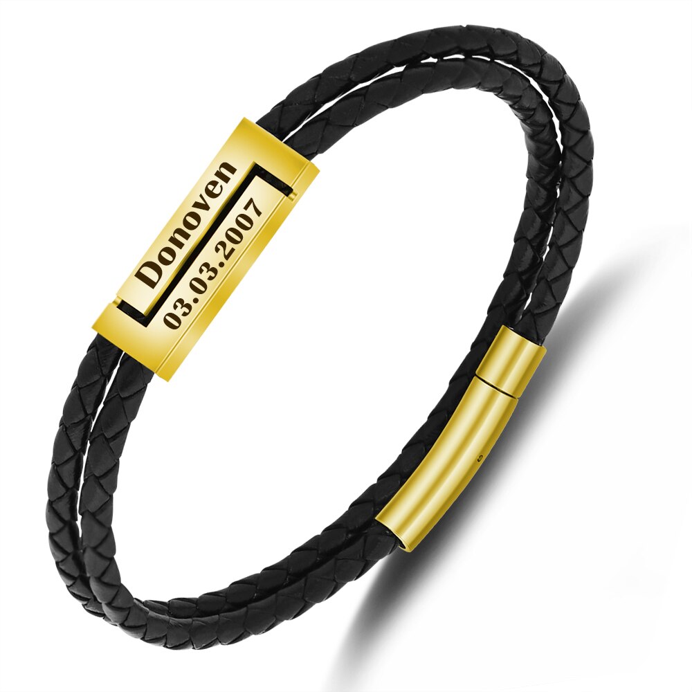 3 Colors Customize Bracelet 2022 For Men Custom Logo Name  Leather Stainless Steel Bracelets