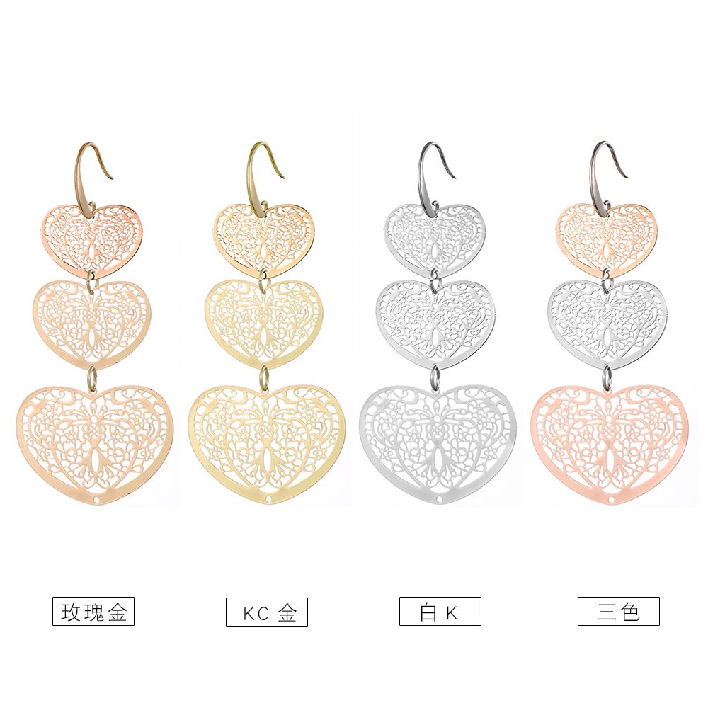 3 Hollow Lovey Cute Long Heart Pendant Drop Earring Silvery Gold Mix Color Earrings For Women Girl 2022 Jewelry