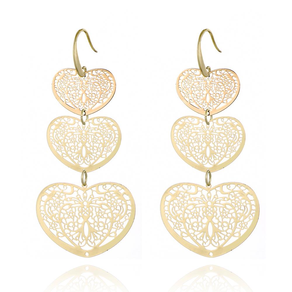 3 Hollow Lovey Cute Long Heart Pendant Drop Earring Silvery Gold Mix Color Earrings For Women Girl 2022 Jewelry
