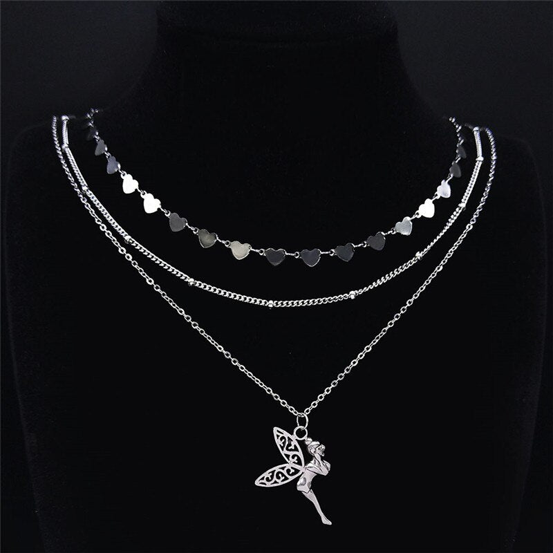 3 PCS Stainless Steel Shell Bead Bohemia Layer Necklace for Women Silver Color Elf Necklace Jewelry bijoux femme NXS04