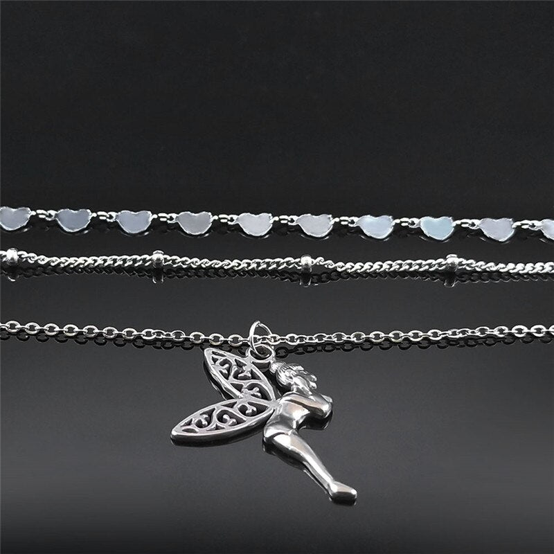 3 PCS Stainless Steel Shell Bead Bohemia Layer Necklace for Women Silver Color Elf Necklace Jewelry bijoux femme NXS04