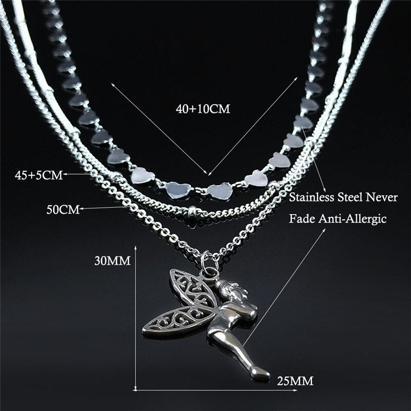 3 PCS Stainless Steel Shell Bead Bohemia Layer Necklace for Women Silver Color Elf Necklace Jewelry bijoux femme NXS04