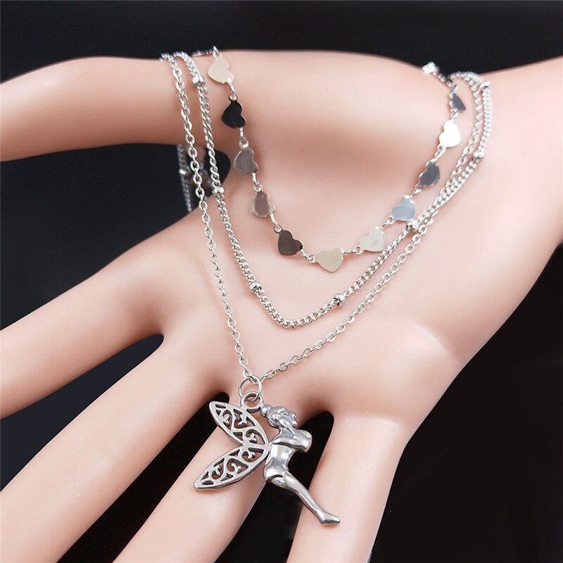 3 PCS Stainless Steel Shell Bead Bohemia Layer Necklace for Women Silver Color Elf Necklace Jewelry bijoux femme NXS04