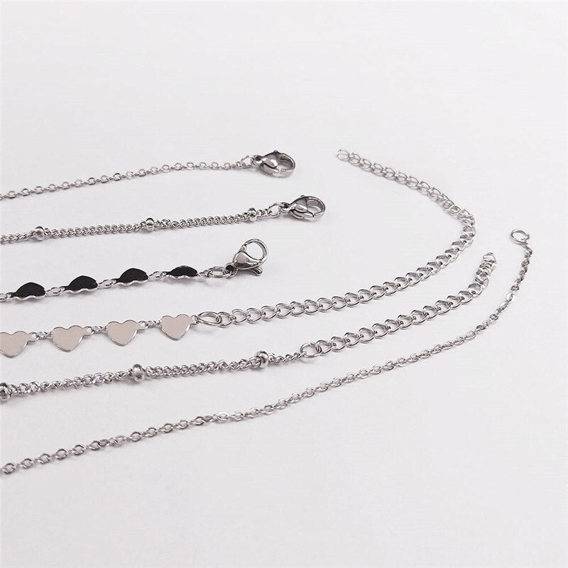 3 PCS Stainless Steel Shell Bead Bohemia Layer Necklace for Women Silver Color Elf Necklace Jewelry bijoux femme NXS04