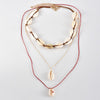3 Pcs/Set Female Necklaces Folk Custom Shell Red Cord Clavicle Chain Pendant Multilayer Gold Long Necklace Set Beach Jewelry