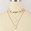 3 Pcs/Set Female Necklaces Folk Custom Shell Red Cord Clavicle Chain Pendant Multilayer Gold Long Necklace Set Beach Jewelry