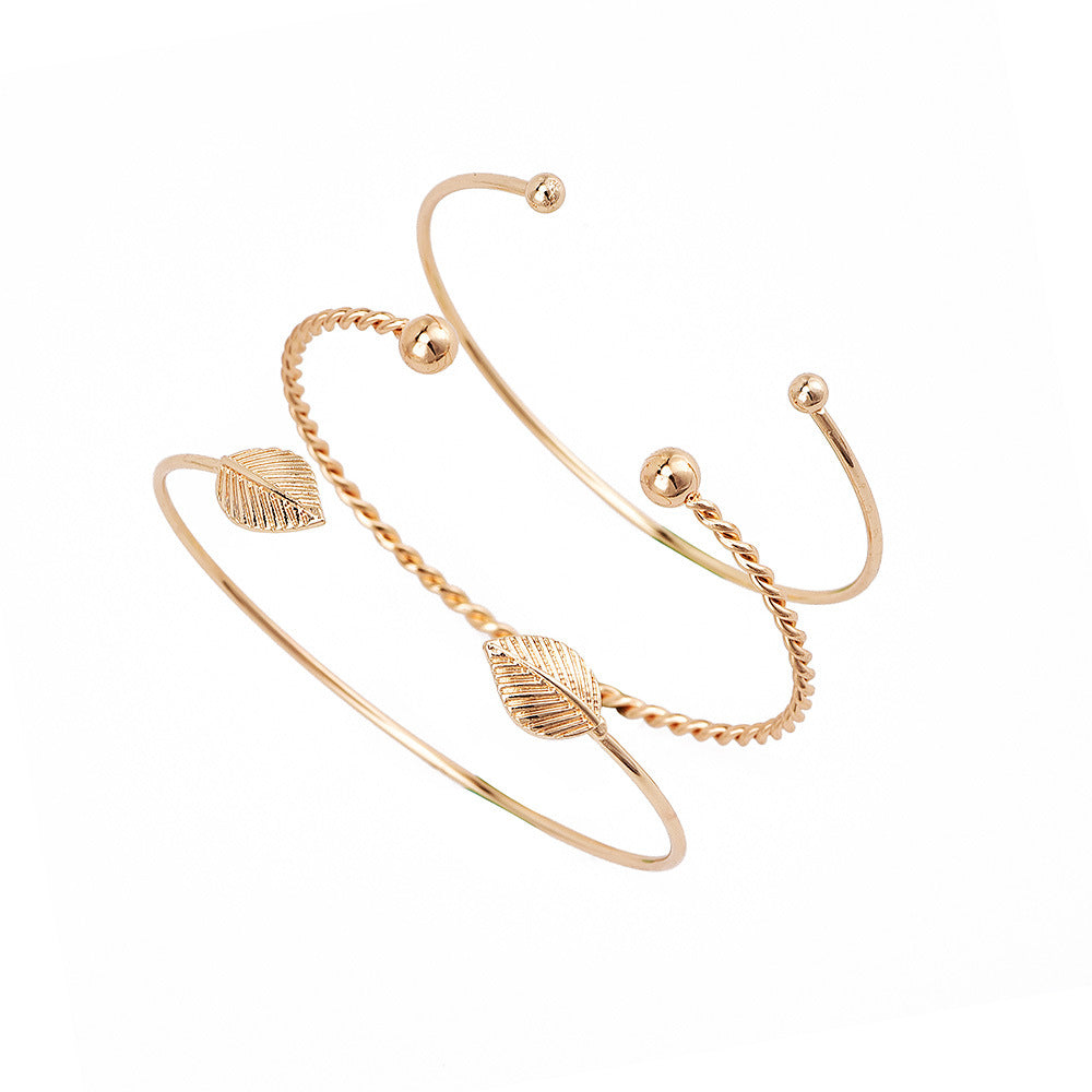 3 Pcs/set Fashion Round Leaves Spiral Bangles Women Pretty Girl Punk Style Women Charm Bracelet Set Jewelry Statement Gift