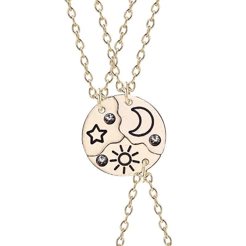 3 Piece Set Sun Moon Star Pendant Necklace Friend Bff Friendship Couple Necklace Jewelry