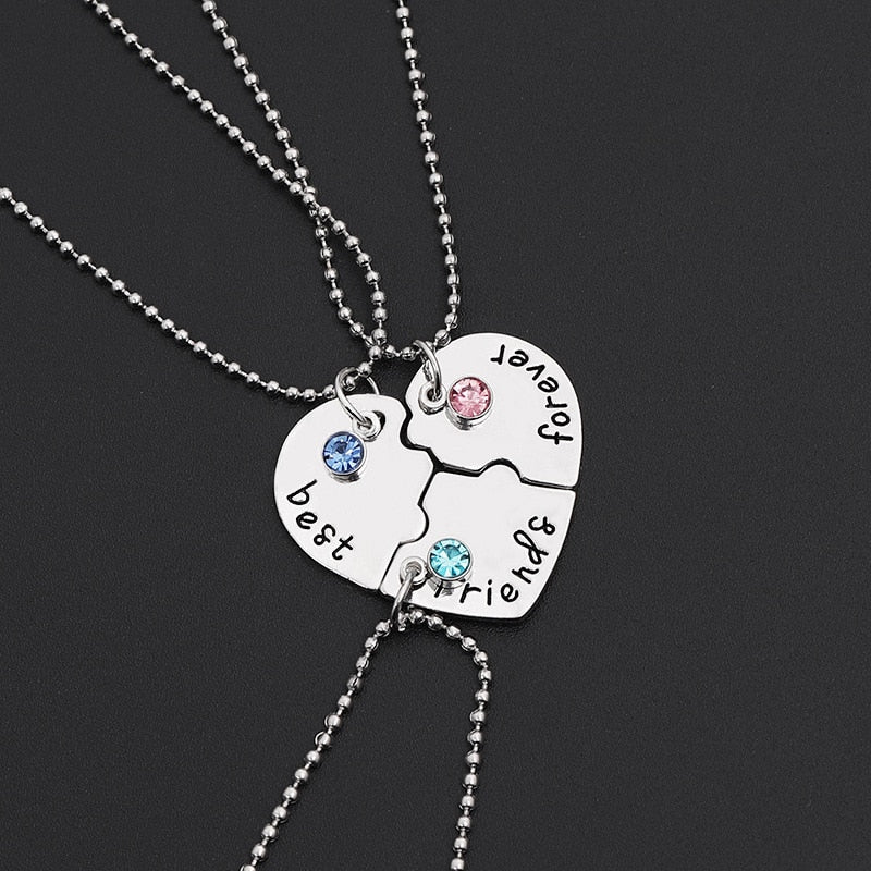3 Pieces / Set paired Of Friends Forever Letter Pendant Commemorative Friendship 3 Color Rhinestone Chain Necklace