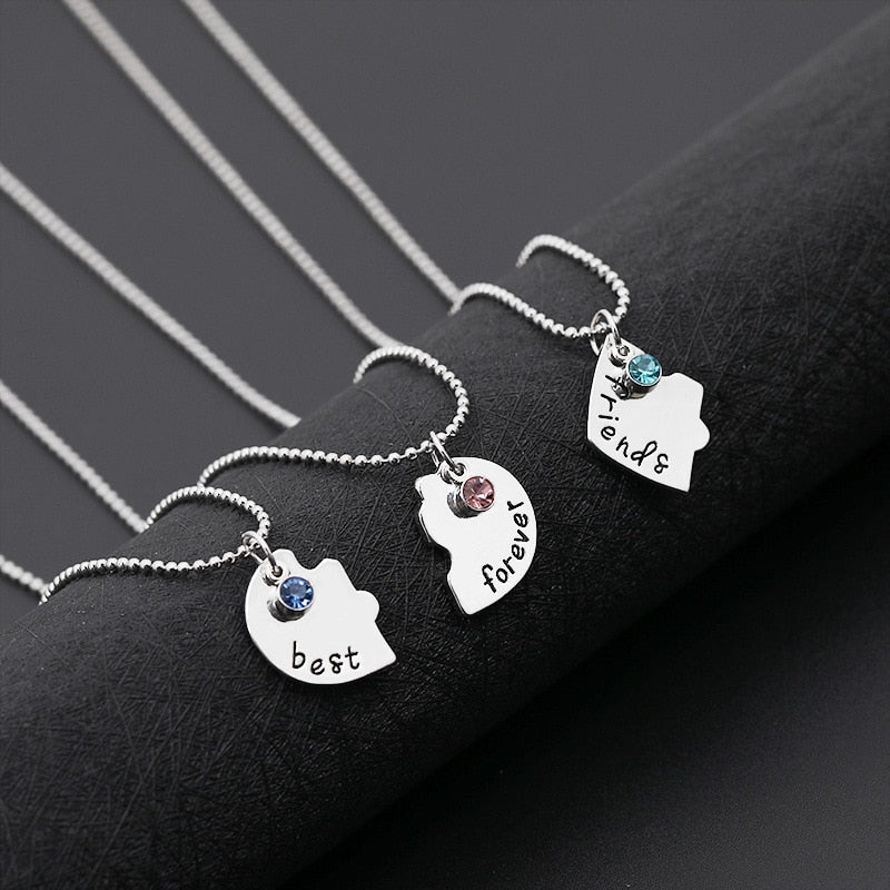 3 Pieces / Set paired Of Friends Forever Letter Pendant Commemorative Friendship 3 Color Rhinestone Chain Necklace