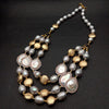 3 Rows Freshwater Cultured Gray Rice Pearl White Coin Pearl Necklace For Women