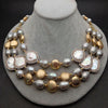 3 Rows Freshwater Cultured Gray Rice Pearl White Coin Pearl Necklace For Women