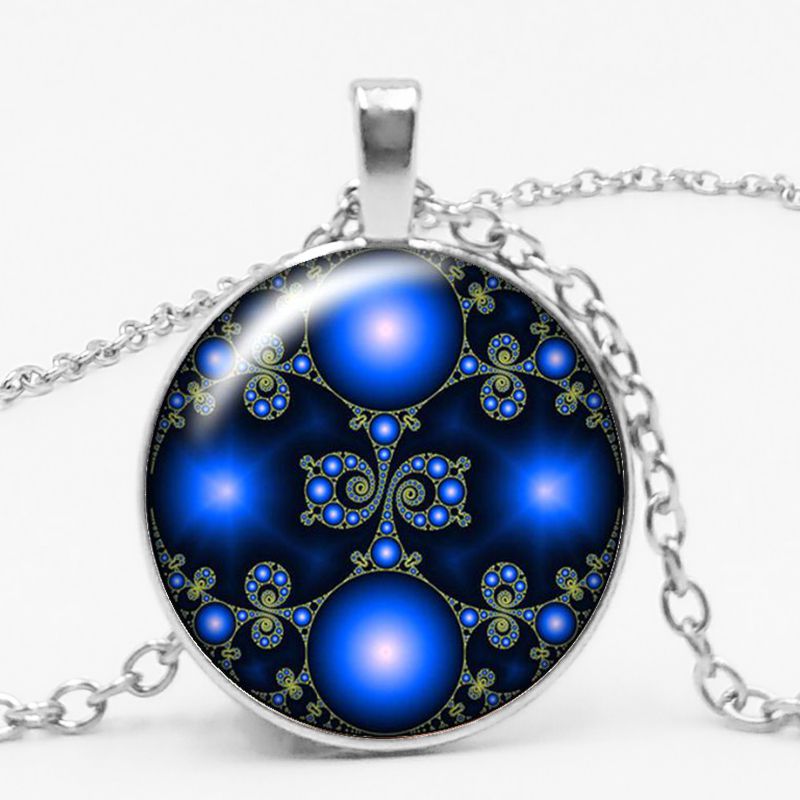 3-color Charm Kaleidoscope Buddhist Yoga Mandala Time Glass Gem Necklace Round Crystal Pendant Jewelry