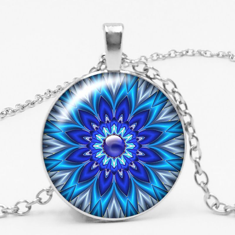 3-color Charm Kaleidoscope Buddhist Yoga Mandala Time Glass Gem Necklace Round Crystal Pendant Jewelry
