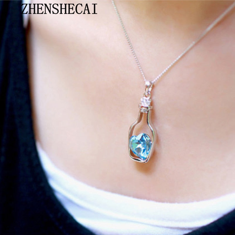 3 colors Fashion Long Necklace Vase Shape Crystal Heart Decoration Lovely Jewelry Necklace Pendant For Women Girl Gift x270