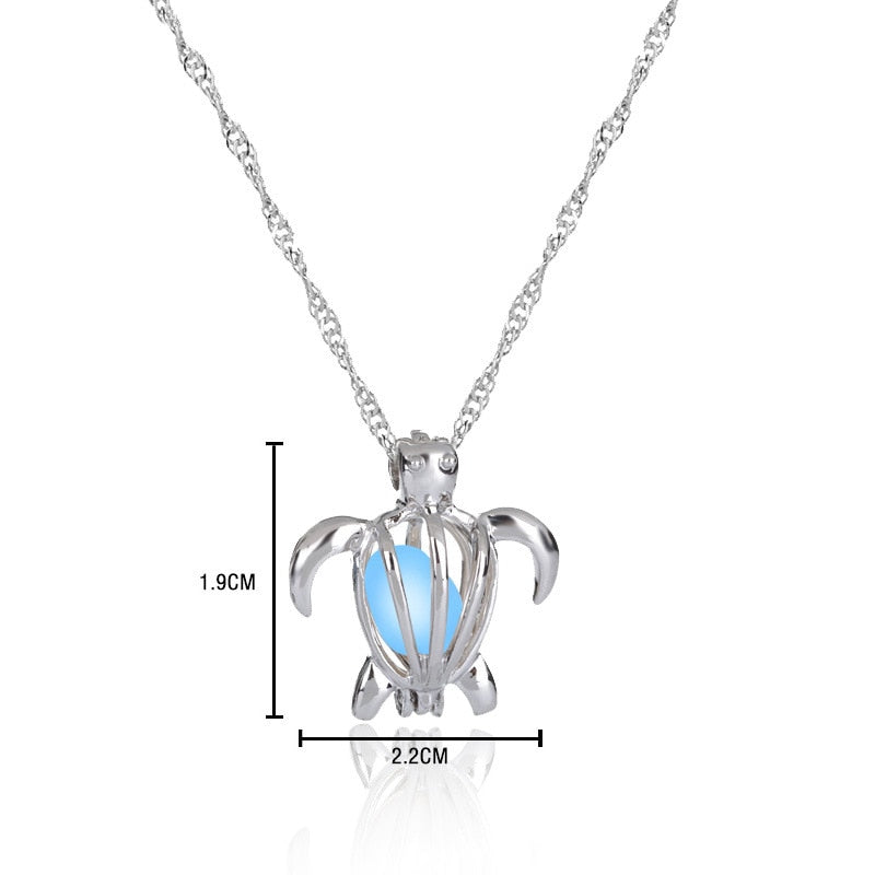 3 colors Turtle Glow In The Dark Necklaces women Hollow animal tortoise cage pendant Silver color chain For Jewelry