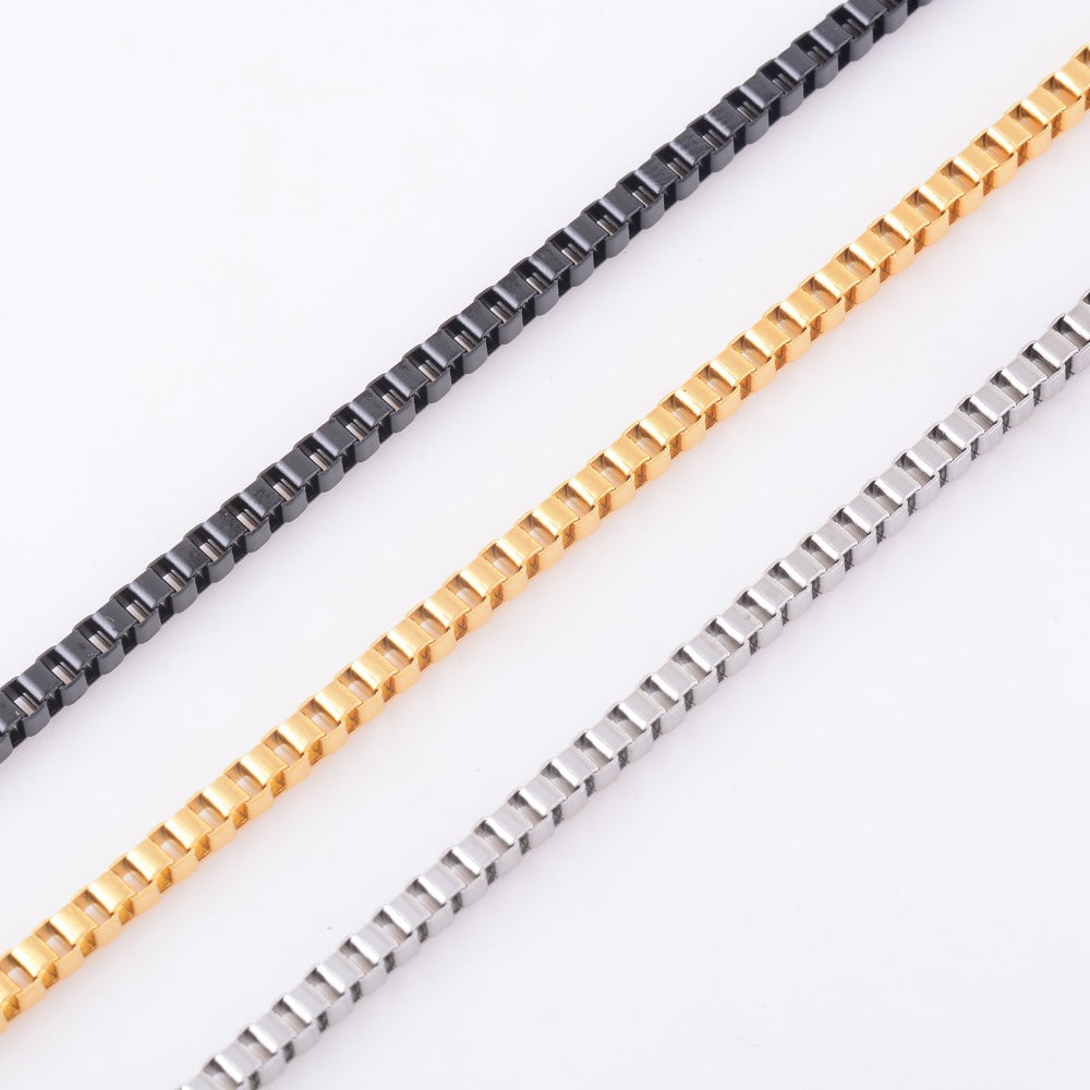 3 mm Silver/Gold/ Black Tone Women and Men Box Necklace Chain 316L Stainless Steel Necklace For High Quality Jewelry Chain