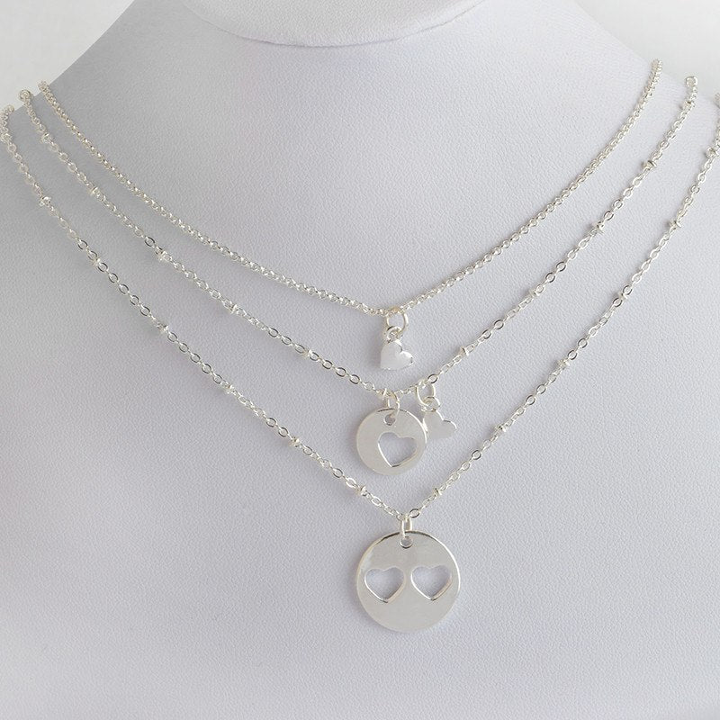 3 pcs/set Mother Daughter Necklace For Family Women Gold Silver Color Hollow Love Heart Shaped Pendant Necklaces Jewelry Gift