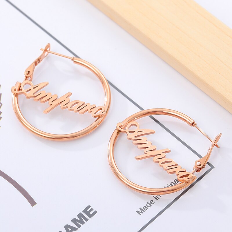30-70MM Big Hoop Earrings For Women Custom Name Earrings Stainless Steel Personalized Jewerly Gold Color boucle oreille femme