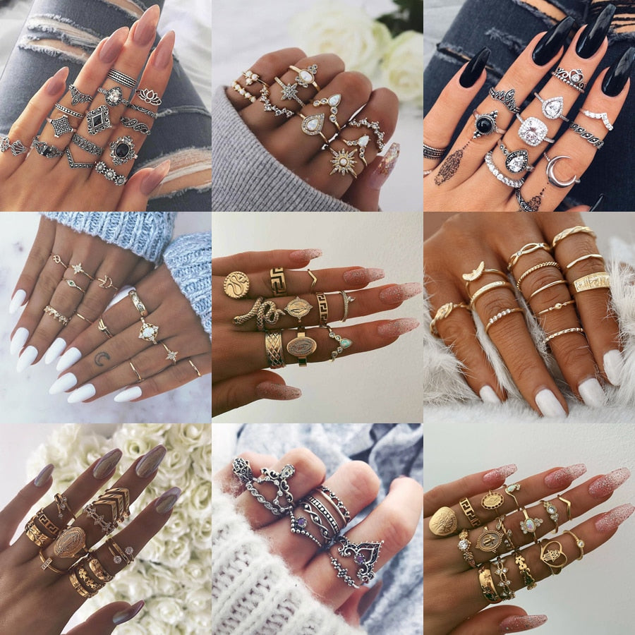 30 Styles Trendy Boho Midi Knuckle Ring Set For Women Crystal Geometric Finger Rings  Bohemian Jewelry