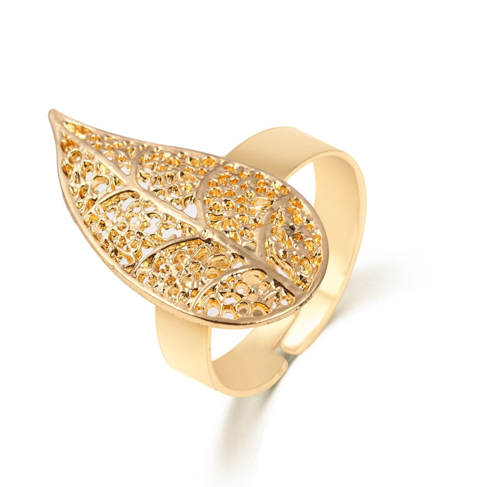 303 Aliexpress   Fashion Exquisite Adjustable Gold Leaf Open Rings For Women R1293