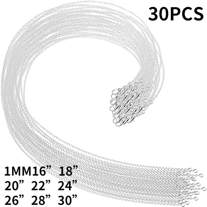 30PCS 925 stamped silver 1MM fine chains necklaces for women men  designer jewelry set party wedding gifts