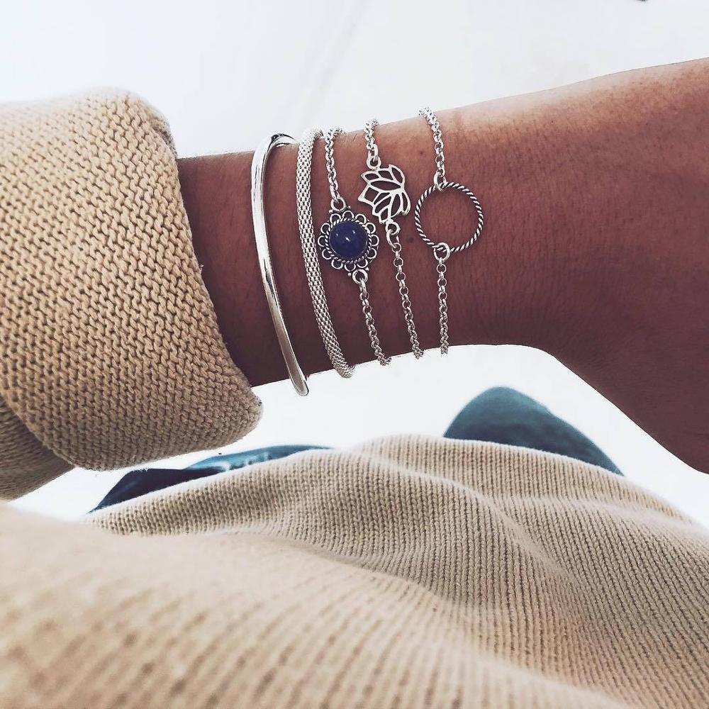 31 Styles Boho Mixed Leaves Letter Map Geometric Crystal Infinity  Pentagram Shell Multi-layer Chain Bracelet Women