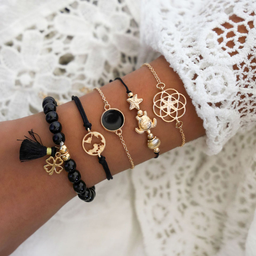 31 Styles Boho Mixed Leaves Letter Map Geometric Crystal Infinity  Pentagram Shell Multi-layer Chain Bracelet Women