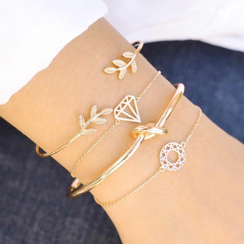31 Styles Boho Mixed Leaves Letter Map Geometric Crystal Infinity  Pentagram Shell Multi-layer Chain Bracelet Women
