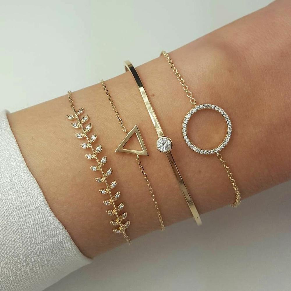 31 Styles Boho Mixed Leaves Letter Map Geometric Crystal Infinity  Pentagram Shell Multi-layer Chain Bracelet Women