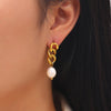 316 Stainless Steel 18K Gold-plated Baroque Pearl Pendant Earrings geometric Cuban Chain Freshwater Pearl Earrings for female