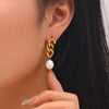 316 Stainless Steel 18K Gold-plated Baroque Pearl Pendant Earrings geometric Cuban Chain Freshwater Pearl Earrings for female