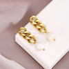 316 Stainless Steel 18K Gold-plated Baroque Pearl Pendant Earrings geometric Cuban Chain Freshwater Pearl Earrings for female