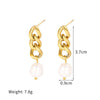 316 Stainless Steel 18K Gold-plated Baroque Pearl Pendant Earrings geometric Cuban Chain Freshwater Pearl Earrings for female