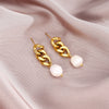 316 Stainless Steel 18K Gold-plated Baroque Pearl Pendant Earrings geometric Cuban Chain Freshwater Pearl Earrings for female