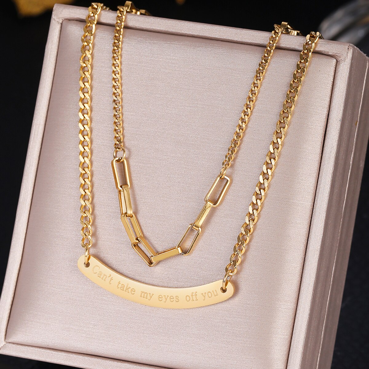 316 Stainless Steel Chain Necklaces for Women Pendant Double Layer Can't Take My Eyes Off you Gift for Girlfriend  Accessories