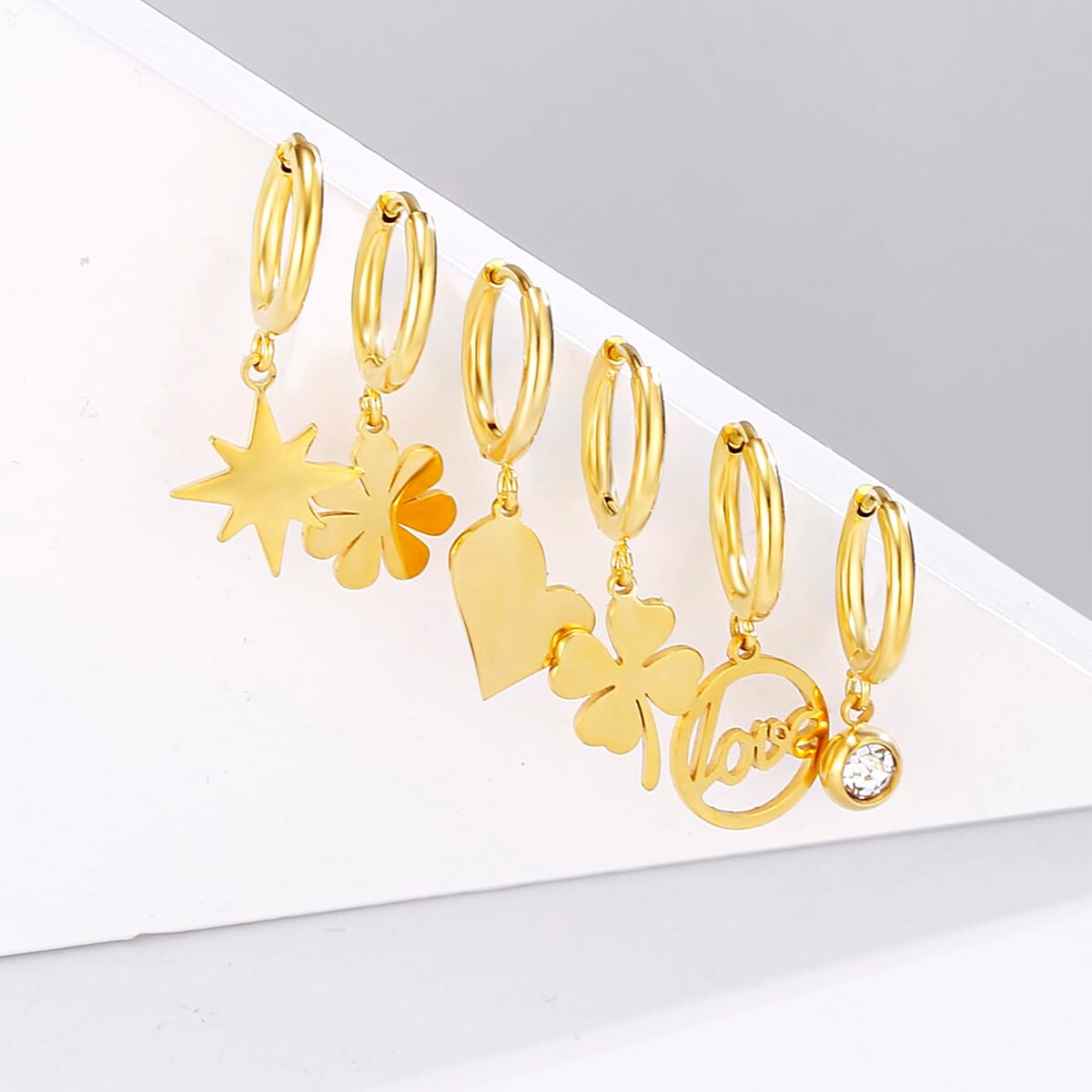 316 Stainless Steel Dangle Earings for Women Men Heart Ball Clover Rond Love Simple Punk Cool Girls Earings 2022 Trend