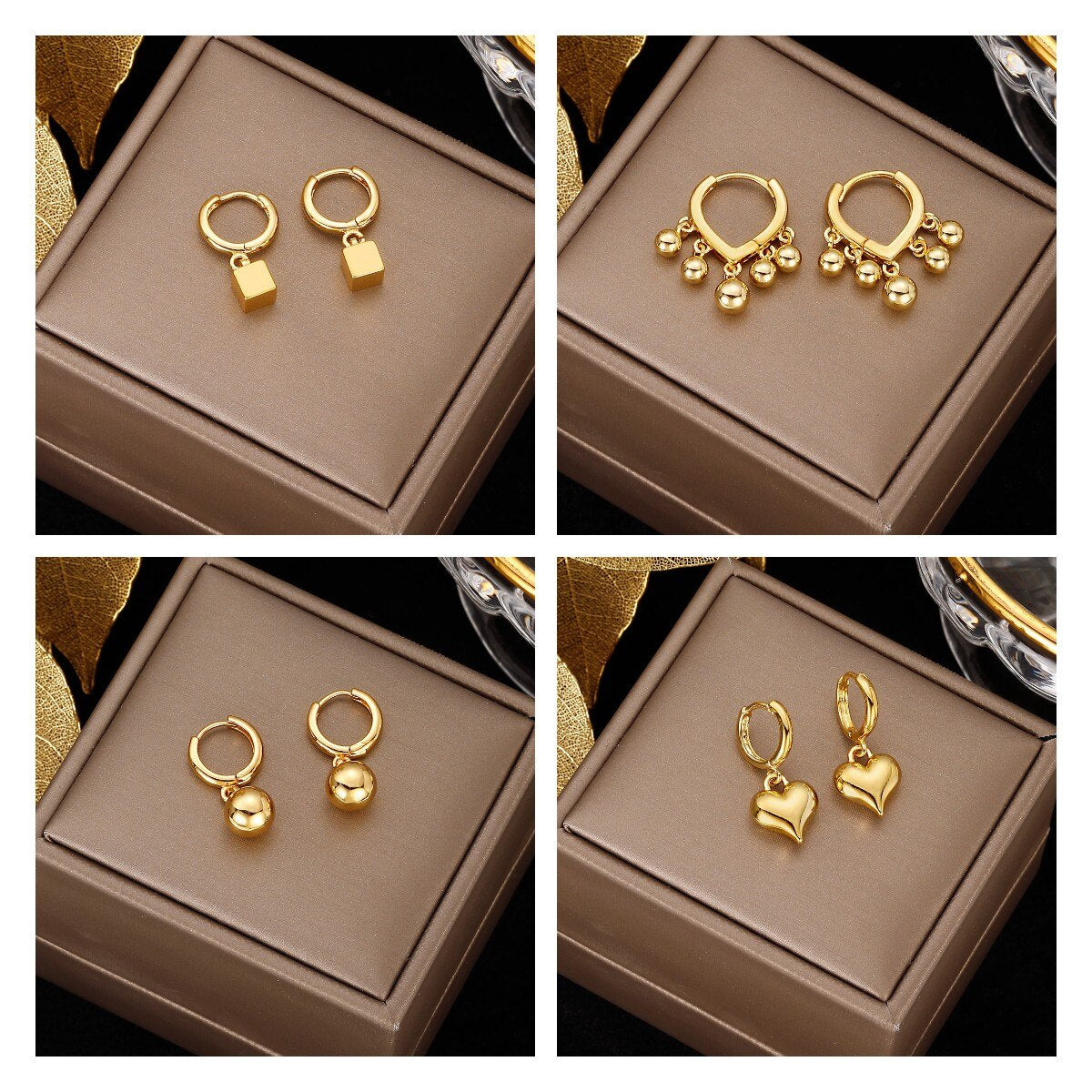 316 Stainless Steel Dangle Heart Ball  Earrings for Women Men Cross Rond Heart Ball Simple Punk Cool Girls Earings 2022 Trend