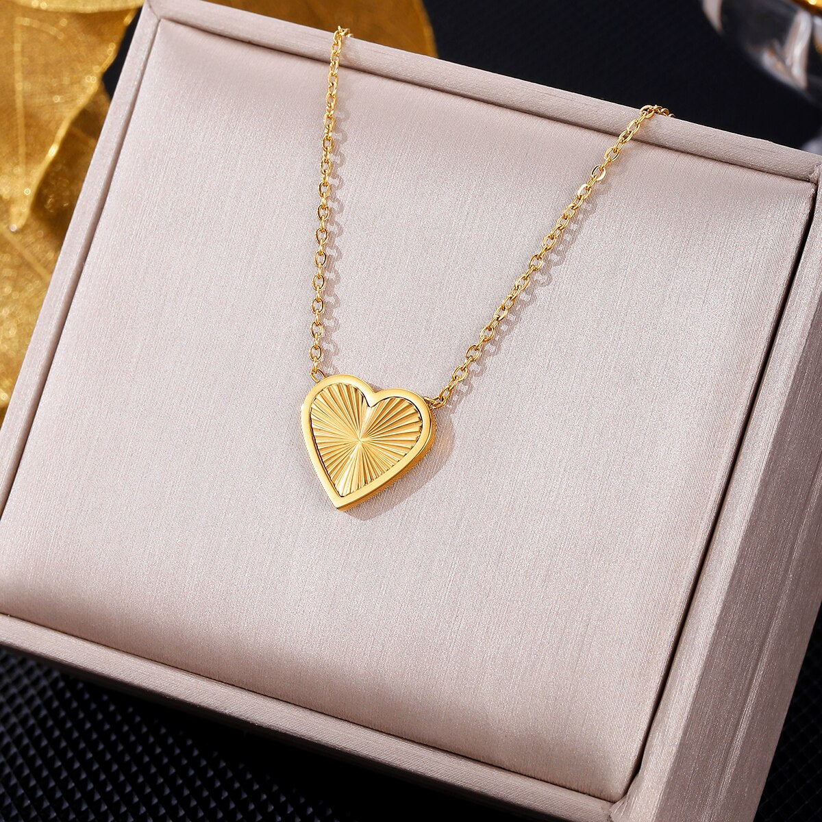 316 Stainless Steel Gold Plating Simple Delicate Heart Pendant Necklace Women Cute Party Jewelry Accessories